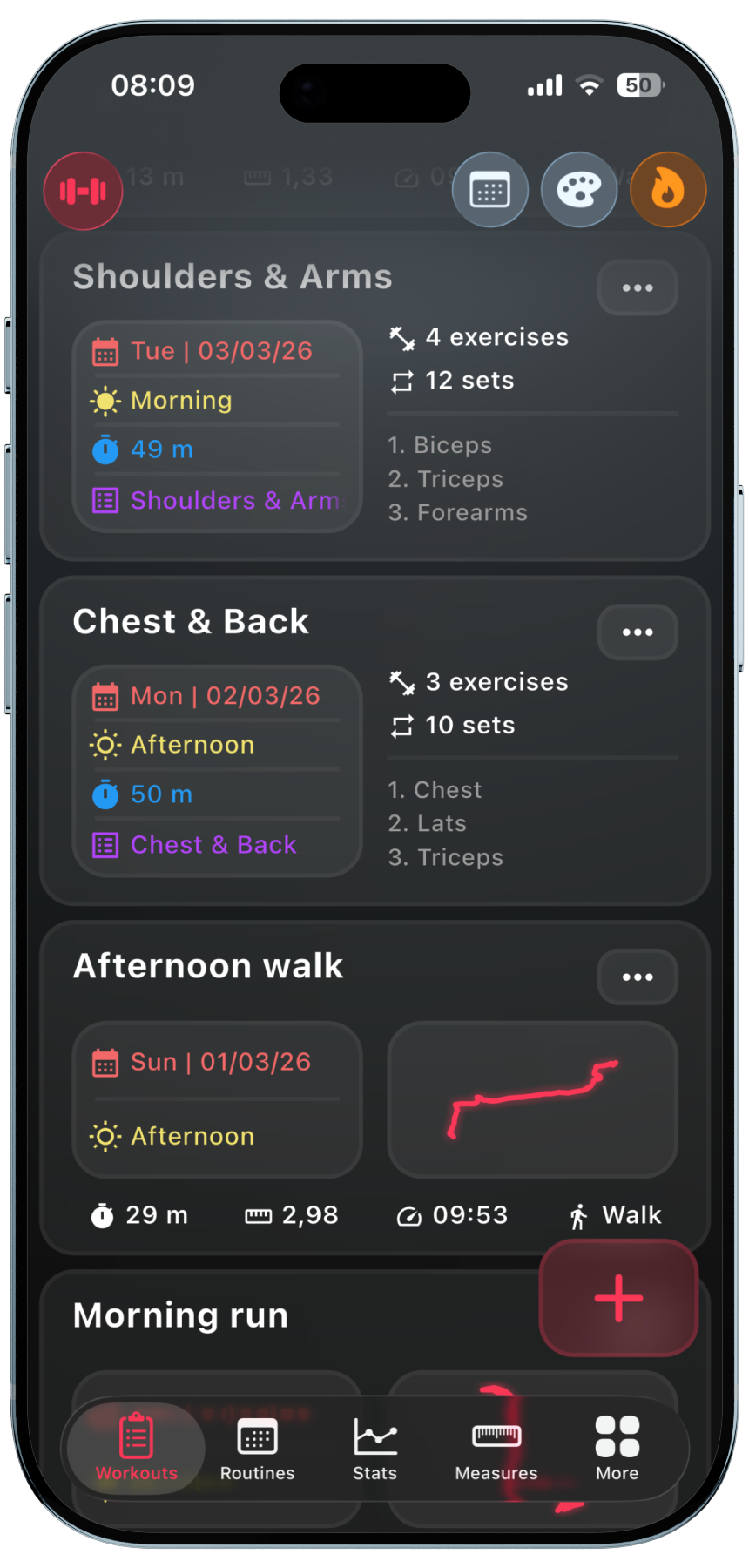 Repit app workout screen