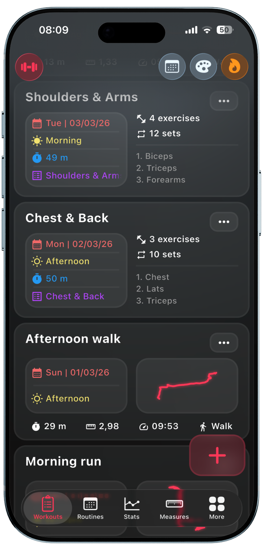 Repit app workout screen