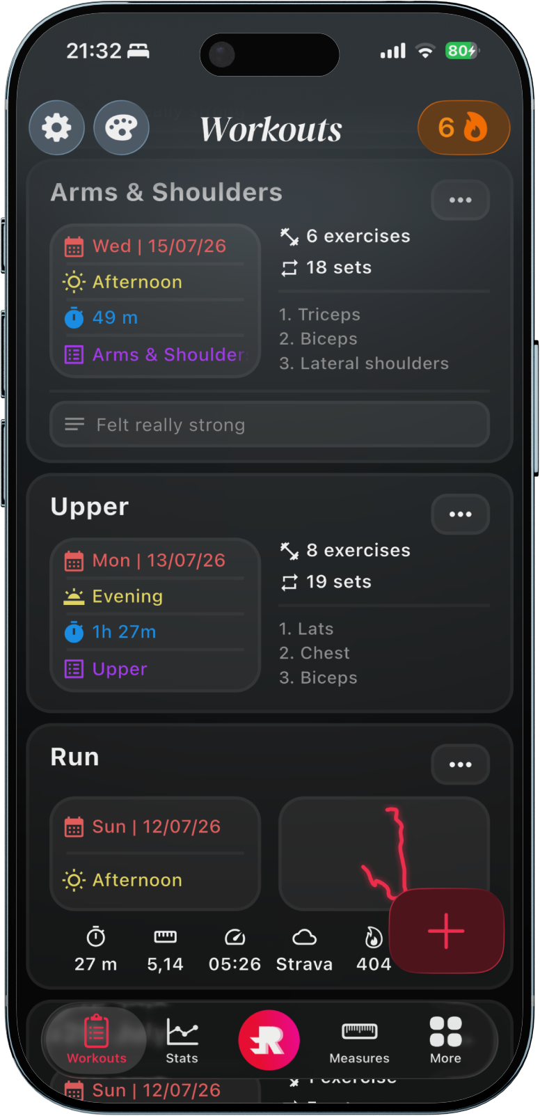 Repit workout tracking screen