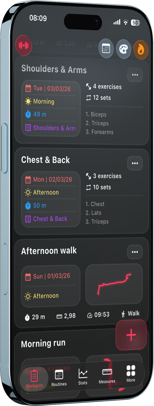 Workout tracking screen